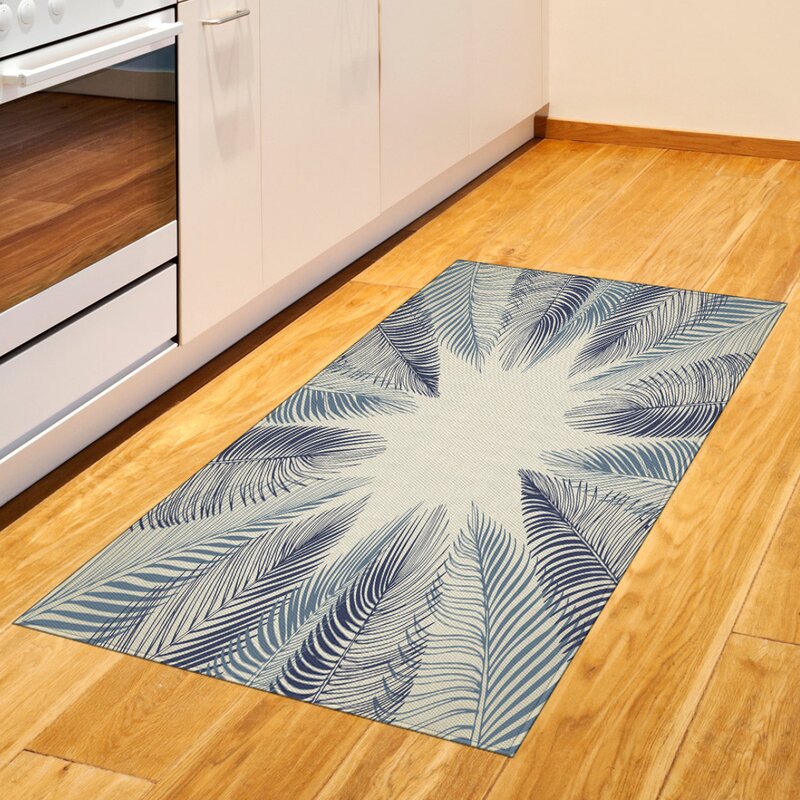 East Urban Home Palm Leaf Blue Area Rug | Wayfair